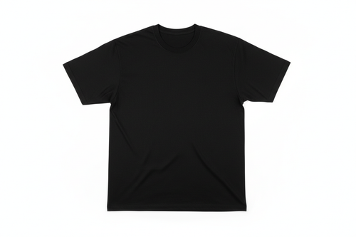 A plain black t-shirt on a white background